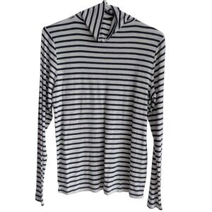 Aerie Women's Large Long Sleeve White Black Stripe Turtle Neck‎ Shirt